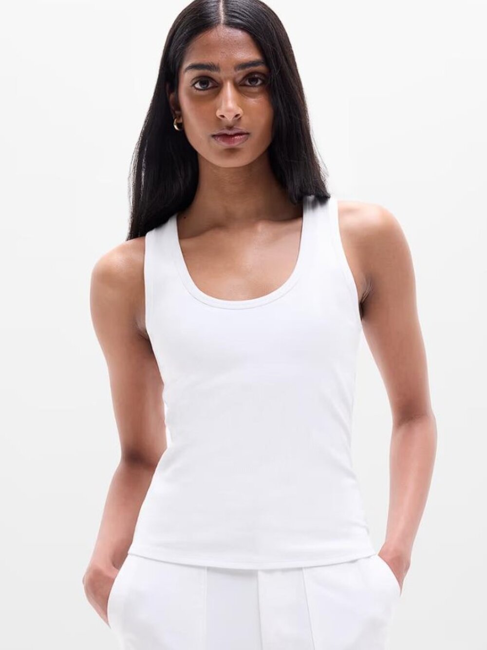 ATHLETA Women's Signature Rib Scoop Tank Size XS in Bright White